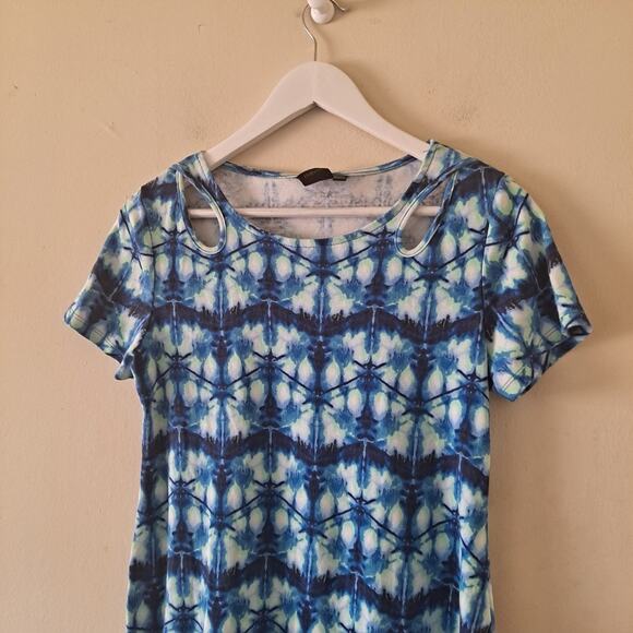 Rafaella Blue, White & Green Tie Dye Print Cotton Dress Crewneck Women's Size M - Picture 5 of 9